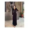 Mildred Black for Lycra Long Dress with Shoulder Padded Pleated Cowl Neck Elegant Evening Dresses