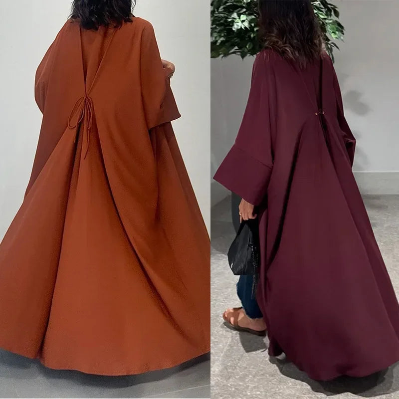 Abaya musulmane Eid pour femmes, cardigan à lacets, robes caftan solides, robe Jalabiya Ramadan, abayas ouvertes de Dubaï, robe éducative, 2025