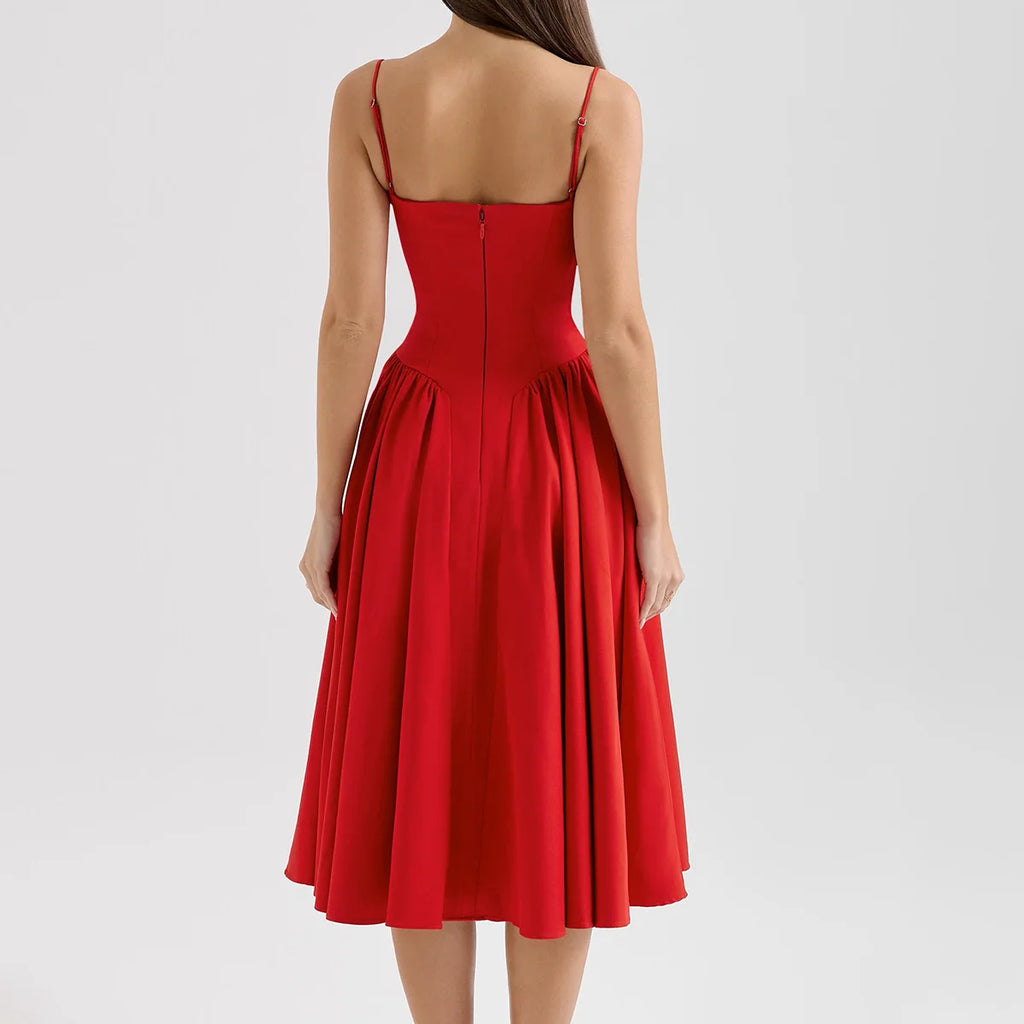 Suninheart Spaghetti sangle robes de soirée d'été 2025 nouveautés Fit et Flare robe mi-longue élégante robe de Date de nuit rouge