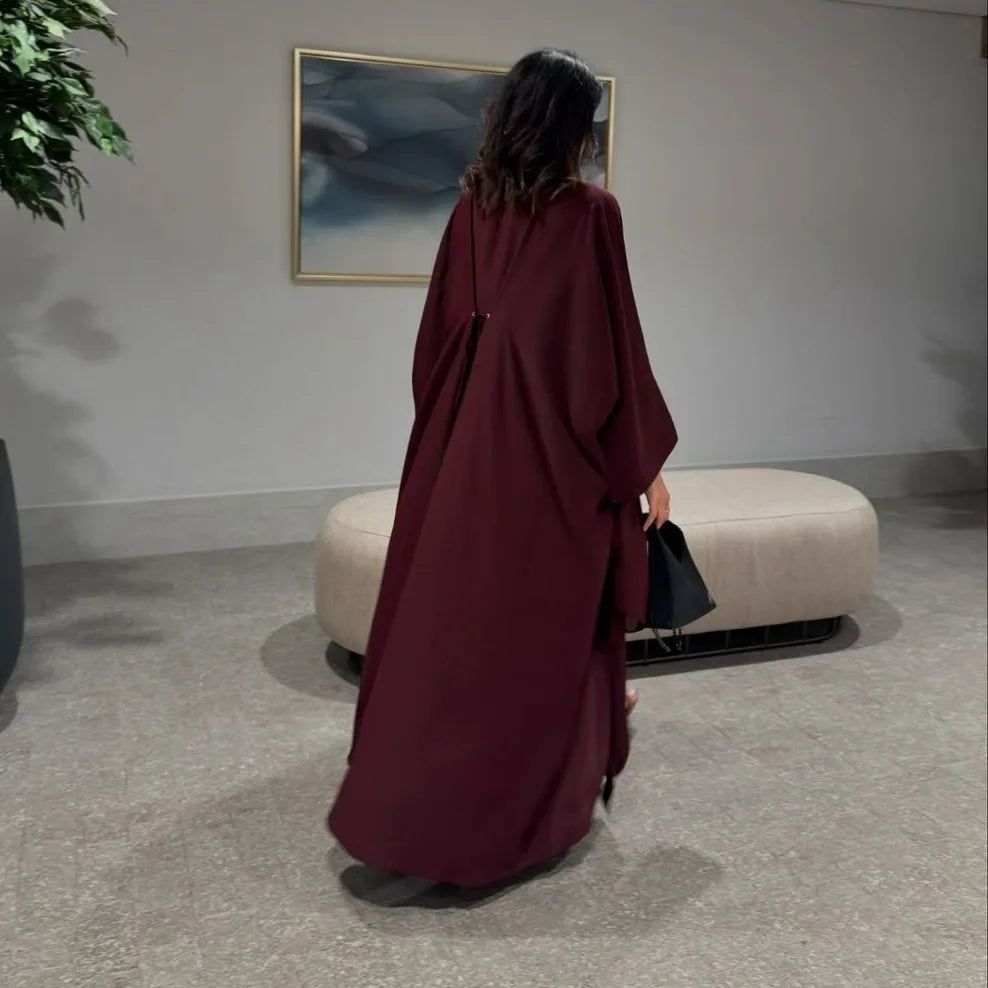 Abaya musulmane Eid pour femmes, cardigan à lacets, robes caftan solides, robe Jalabiya Ramadan, abayas ouvertes de Dubaï, robe éducative, 2025