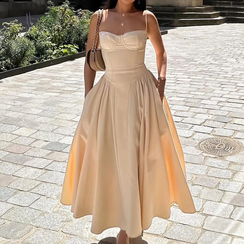 Suninheart Spaghetti sangle robes de soirée d'été 2025 nouveautés Fit et Flare robe mi-longue élégante robe de Date de nuit rouge