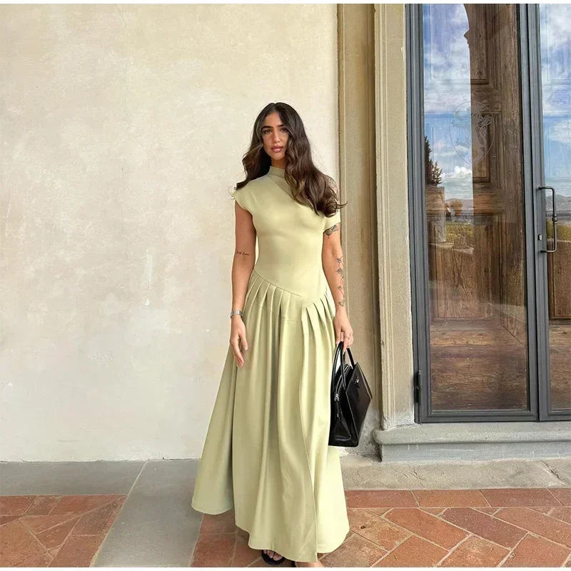 Robe longue cintrée à col incliné sans bretelles pour femmes, monochromatique, taille en fibre, robe trapèze, vêtements pour femmes, nouvelle mode, printemps, été, 2025