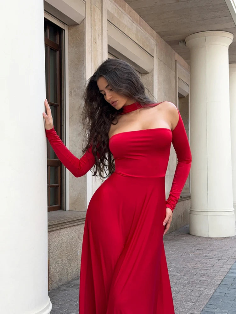 Ahagaga-Robes longues monochromes pour femmes, robes évidées, manches longues, sans bretelles, streetwear de fête élégant, mode féminine, robes éducatives