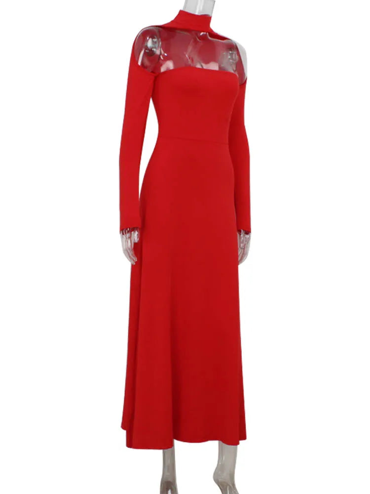 Ahagaga-Robes longues monochromes pour femmes, robes évidées, manches longues, sans bretelles, streetwear de fête élégant, mode féminine, robes éducatives