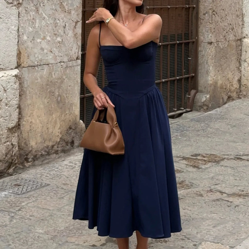 Suninheart Spaghetti sangle robes de soirée d'été 2025 nouveautés Fit et Flare robe mi-longue élégante robe de Date de nuit rouge