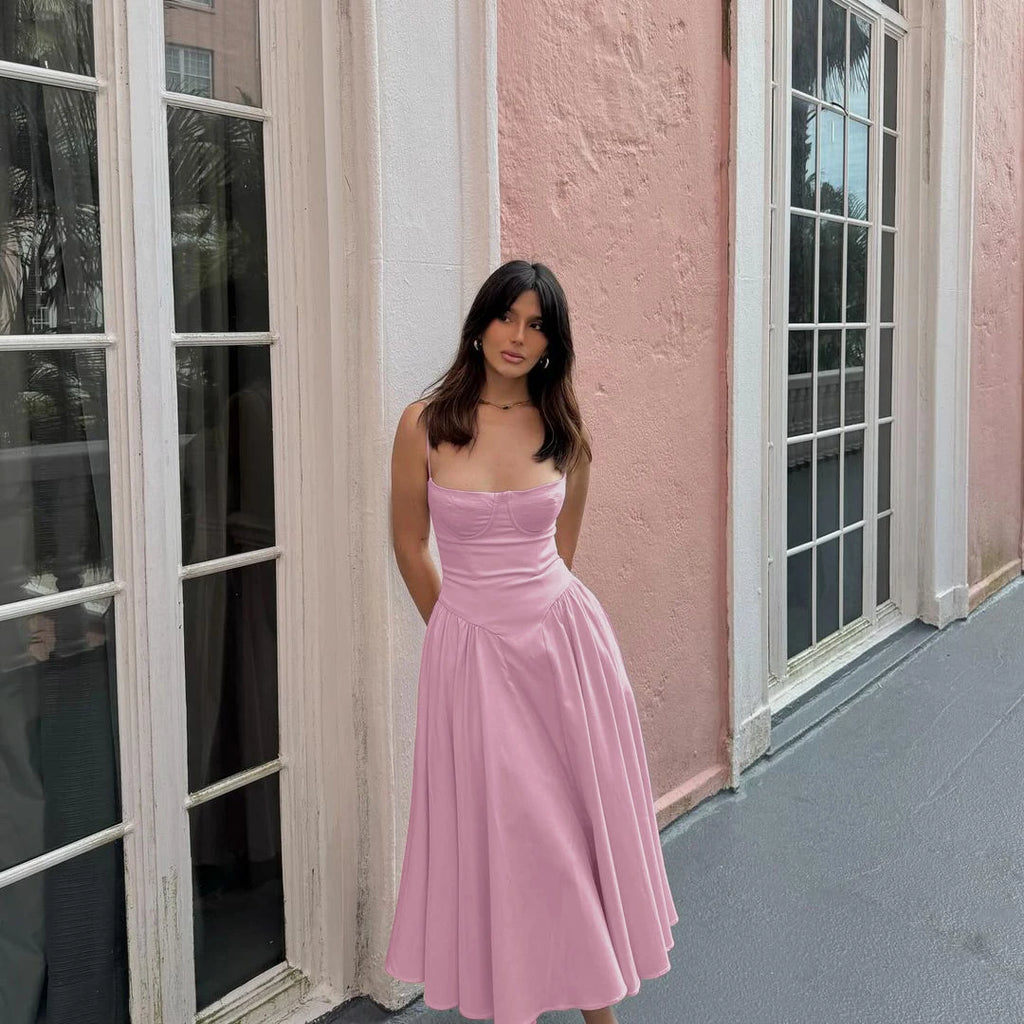 Suninheart Spaghetti sangle robes de soirée d'été 2025 nouveautés Fit et Flare robe mi-longue élégante robe de Date de nuit rouge