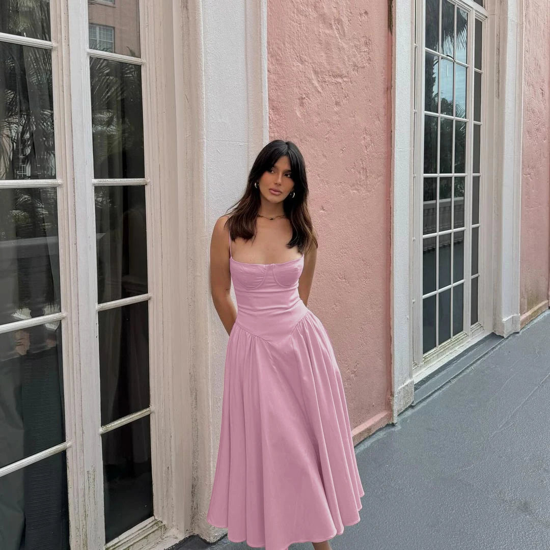 Suninheart Spaghetti sangle robes de soirée d'été 2025 nouveautés Fit et Flare robe mi-longue élégante robe de Date de nuit rouge