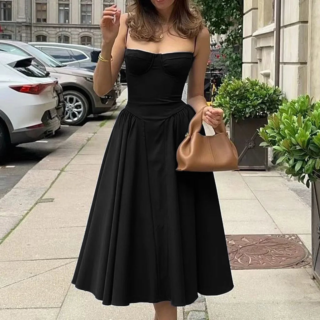 Suninheart Spaghetti sangle robes de soirée d'été 2025 nouveautés Fit et Flare robe mi-longue élégante robe de Date de nuit rouge