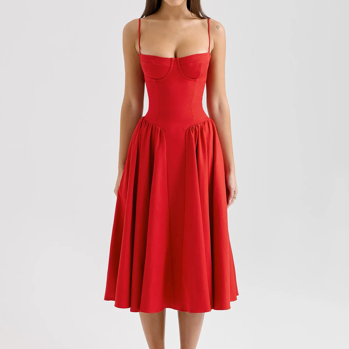 Suninheart Spaghetti sangle robes de soirée d'été 2025 nouveautés Fit et Flare robe mi-longue élégante robe de Date de nuit rouge