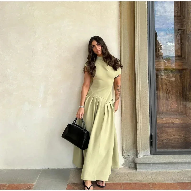 Robe longue cintrée à col incliné sans bretelles pour femmes, monochromatique, taille en fibre, robe trapèze, vêtements pour femmes, nouvelle mode, printemps, été, 2025