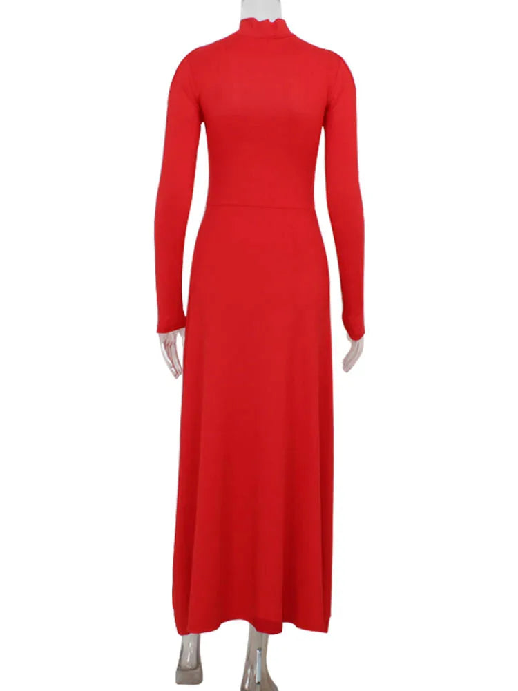 Ahagaga-Robes longues monochromes pour femmes, robes évidées, manches longues, sans bretelles, streetwear de fête élégant, mode féminine, robes éducatives