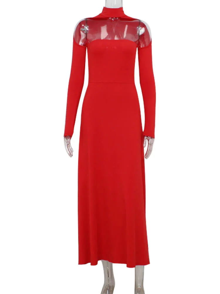 Ahagaga-Robes longues monochromes pour femmes, robes évidées, manches longues, sans bretelles, streetwear de fête élégant, mode féminine, robes éducatives