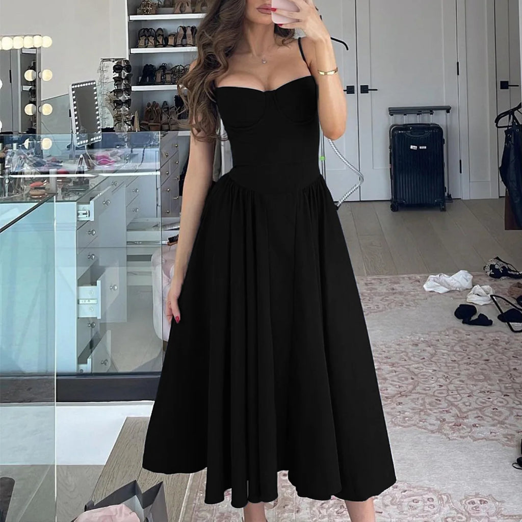 Suninheart Spaghetti sangle robes de soirée d'été 2025 nouveautés Fit et Flare robe mi-longue élégante robe de Date de nuit rouge