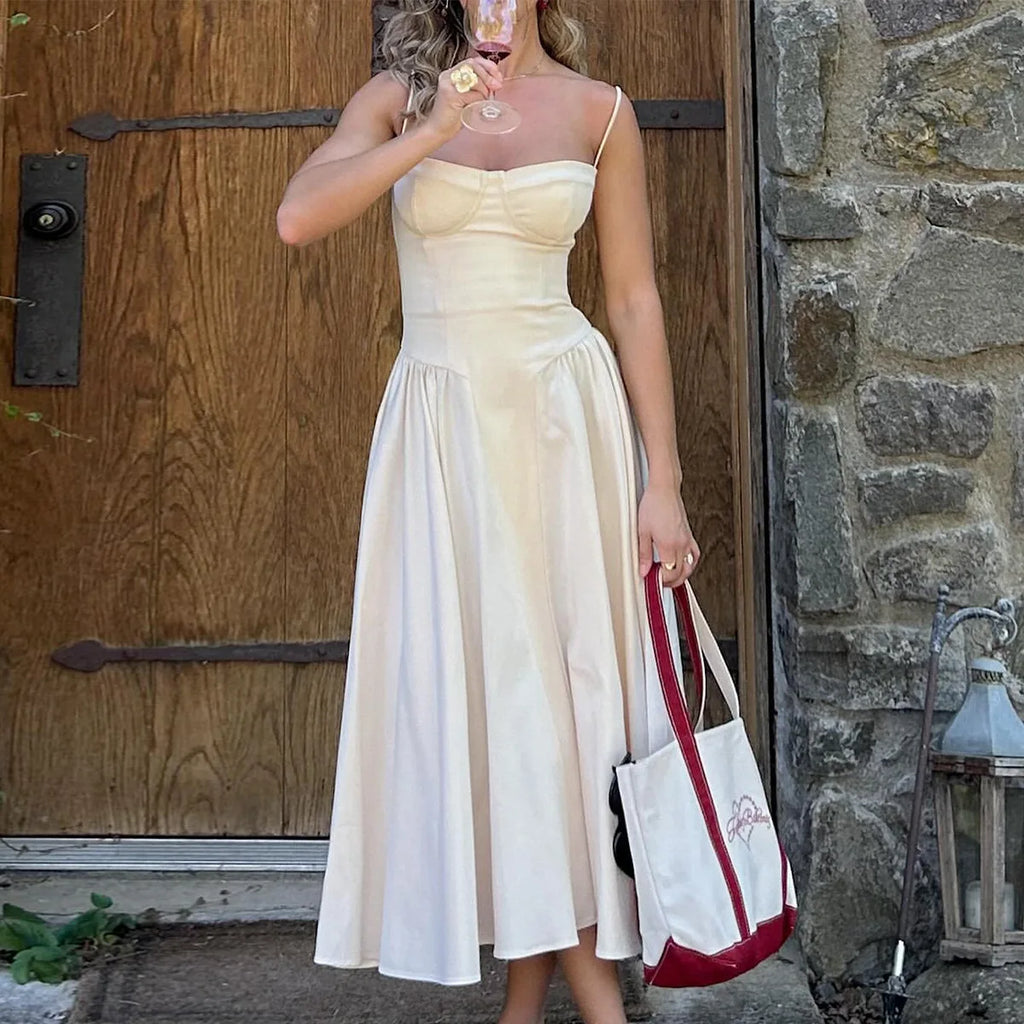 Suninheart Spaghetti sangle robes de soirée d'été 2025 nouveautés Fit et Flare robe mi-longue élégante robe de Date de nuit rouge