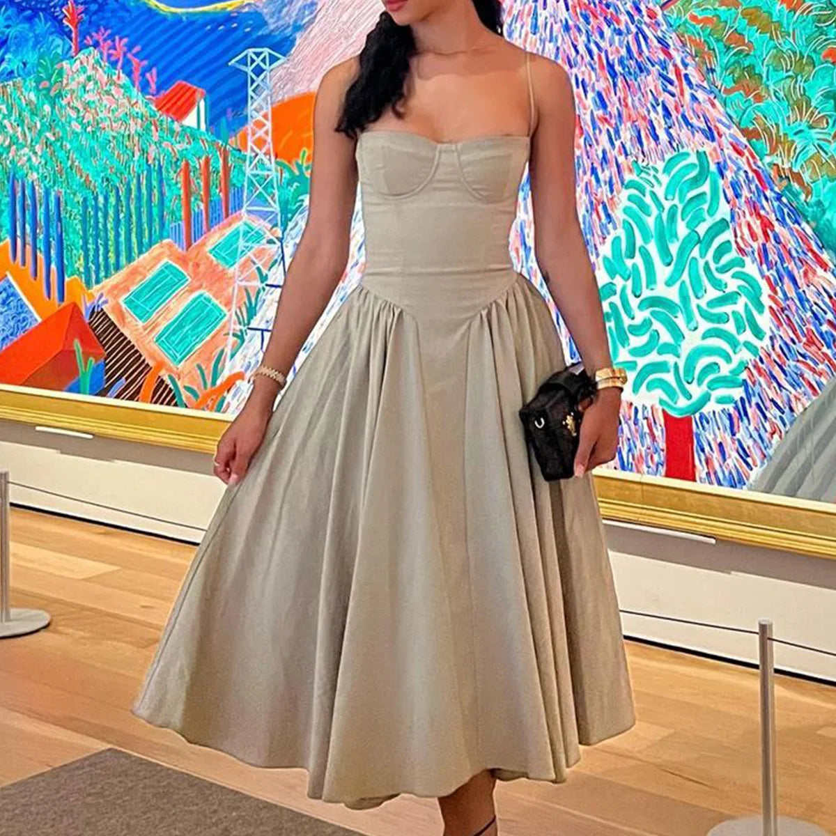 Suninheart Spaghetti sangle robes de soirée d'été 2025 nouveautés Fit et Flare robe mi-longue élégante robe de Date de nuit rouge