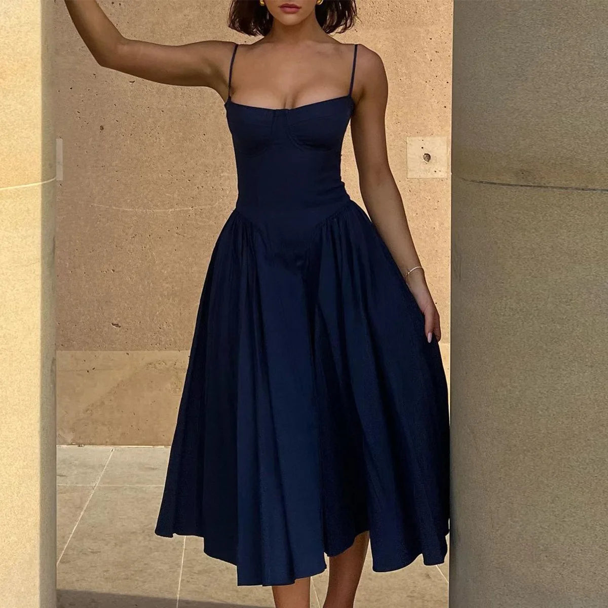 Suninheart Spaghetti sangle robes de soirée d'été 2025 nouveautés Fit et Flare robe mi-longue élégante robe de Date de nuit rouge