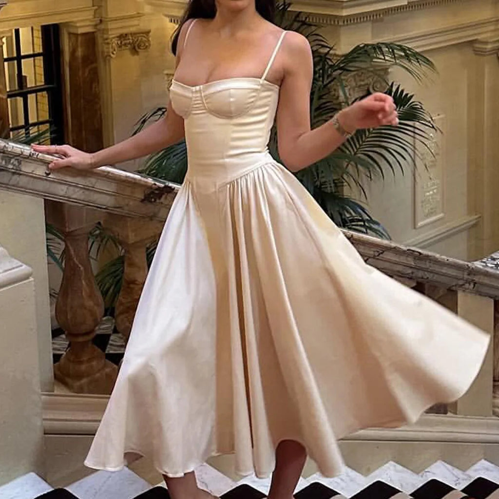 Suninheart Spaghetti sangle robes de soirée d'été 2025 nouveautés Fit et Flare robe mi-longue élégante robe de Date de nuit rouge