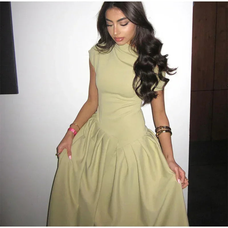 Robe longue cintrée à col incliné sans bretelles pour femmes, monochromatique, taille en fibre, robe trapèze, vêtements pour femmes, nouvelle mode, printemps, été, 2025