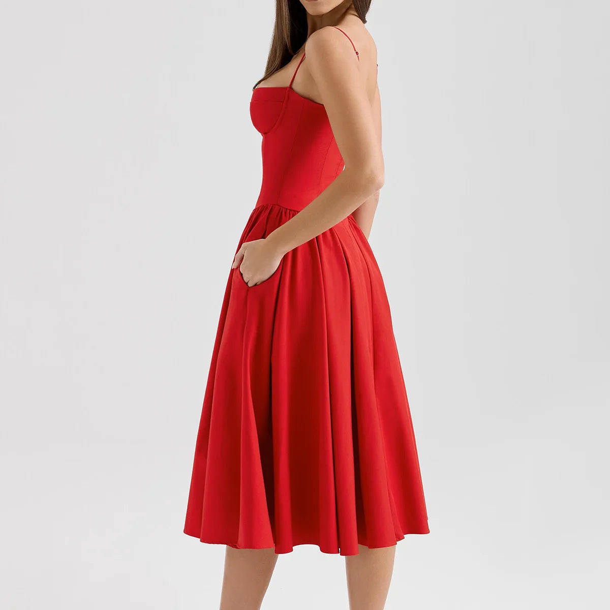 Suninheart Spaghetti sangle robes de soirée d'été 2025 nouveautés Fit et Flare robe mi-longue élégante robe de Date de nuit rouge