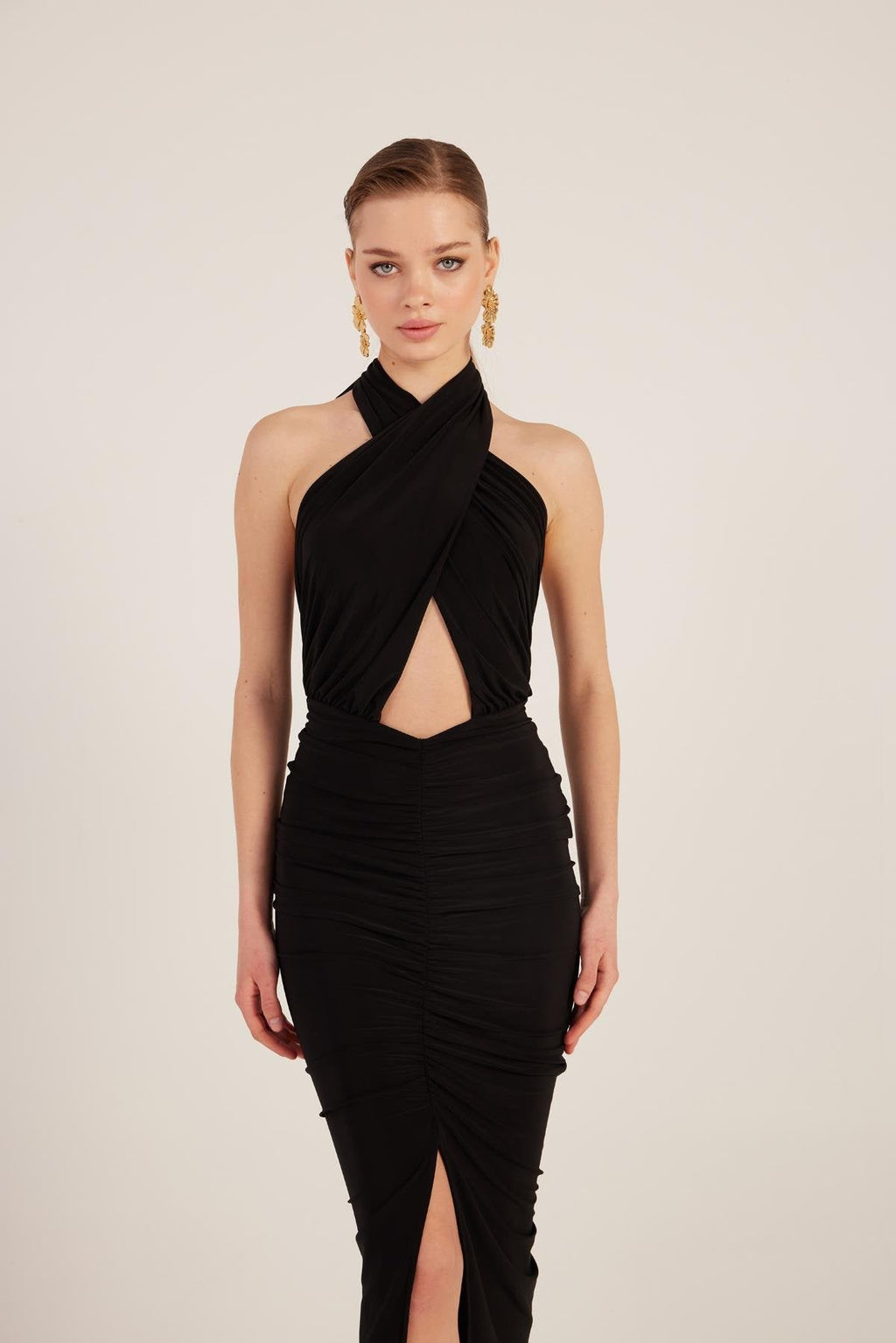Marie Black Backless Slit Maxi Dress-0