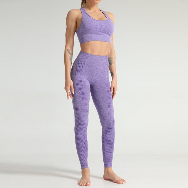 Lycra Seamless 2PCS Women Yoga Set Gym Clothing Fitness Leggings+Cropped Shirts Sport Suit Women Long Sleeve Tracksuit Active-9