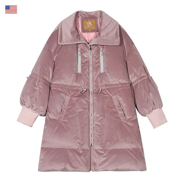 Local Delivery Solid Drawstring Pocket Zip Down Jacket Women Oversize Coat Autumn Casual Female Outwear-3