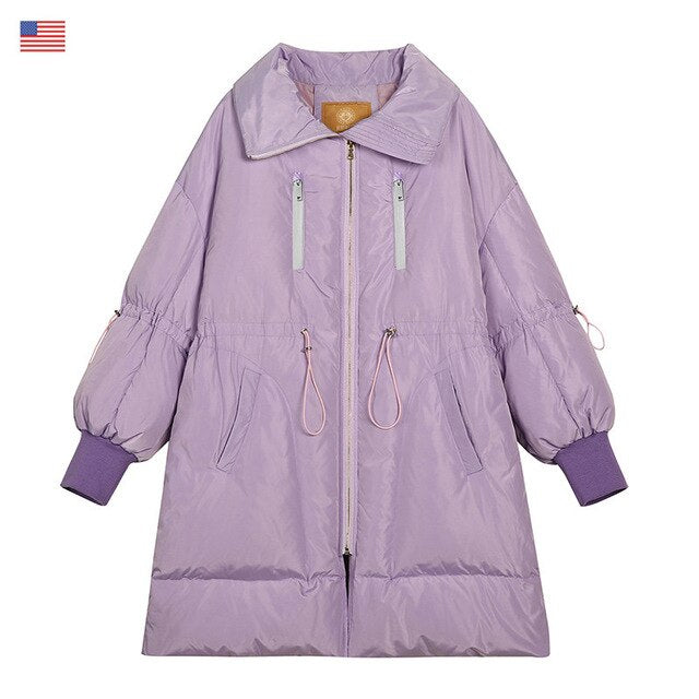 Local Delivery Solid Drawstring Pocket Zip Down Jacket Women Oversize Coat Autumn Casual Female Outwear-2