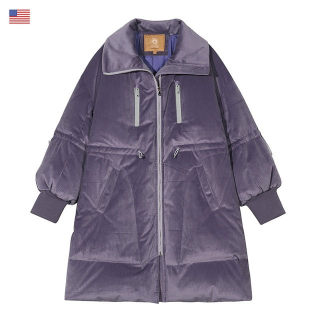 Local Delivery Solid Drawstring Pocket Zip Down Jacket Women Oversize Coat Autumn Casual Female Outwear-1