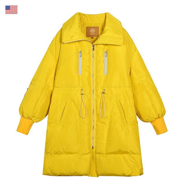 Local Delivery Solid Drawstring Pocket Zip Down Jacket Women Oversize Coat Autumn Casual Female Outwear-4