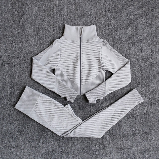 Women Fitness Sport Yoga Suit Seamless Women Yoga Sets Long Sleeve Clothing Female Sport Gym Suits Wear Running Clothes-7