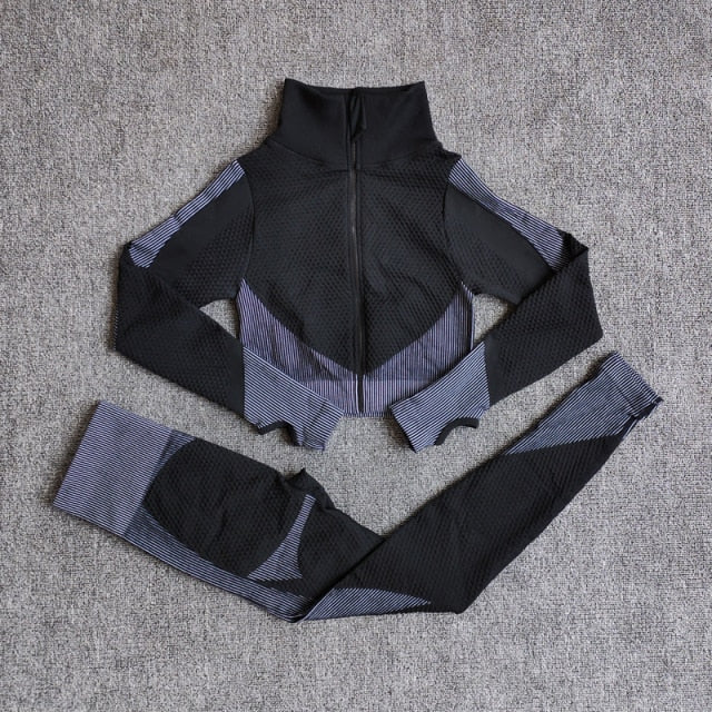 Women Fitness Sport Yoga Suit Seamless Women Yoga Sets Long Sleeve Clothing Female Sport Gym Suits Wear Running Clothes-5