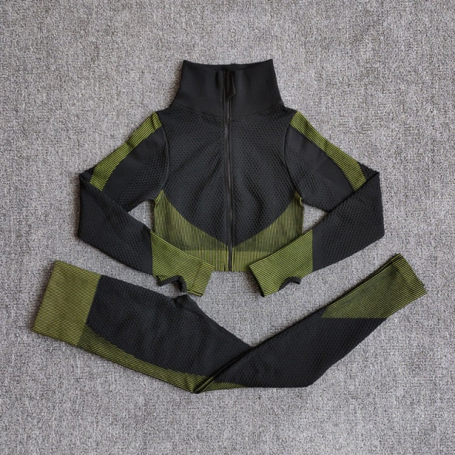 Women Fitness Sport Yoga Suit Seamless Women Yoga Sets Long Sleeve Clothing Female Sport Gym Suits Wear Running Clothes-14