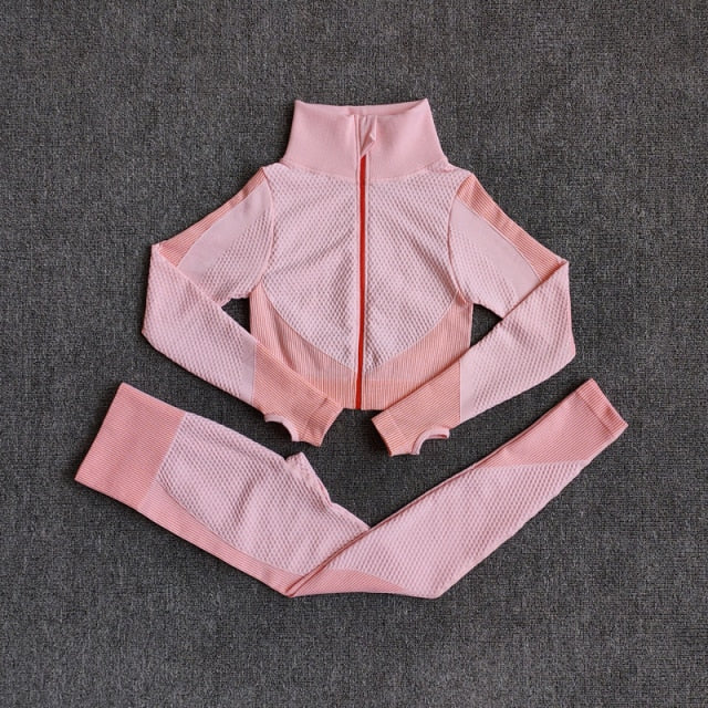 Women Fitness Sport Yoga Suit Seamless Women Yoga Sets Long Sleeve Clothing Female Sport Gym Suits Wear Running Clothes-13